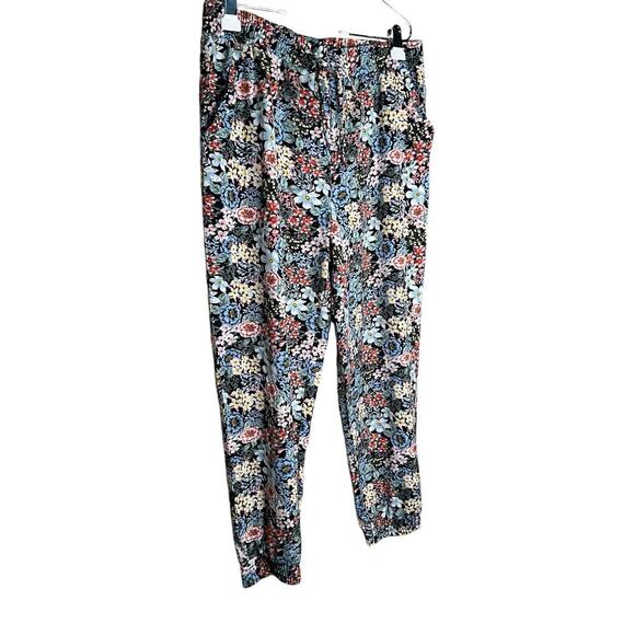 One by Chester Jogger Pants Drawstring Pockets Floral Blue Womens Large NWT - Picture 1 of 6